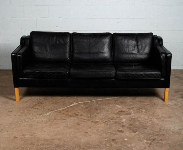 Mid Century Danish Modern Sofa Couch 3 Seater Stouby Worn Leather Black Stouby - Image 7
