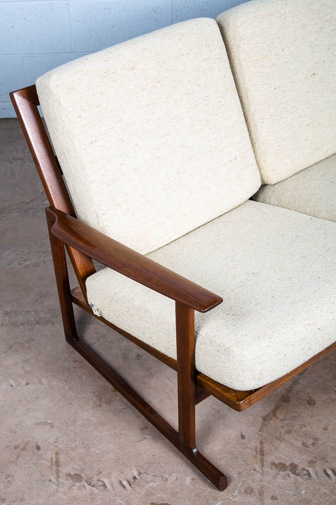 Mid Century Danish Modern Sofa Couch Ib Kofod Larsen White Arm Selig Sled 3 Seat - Image 7