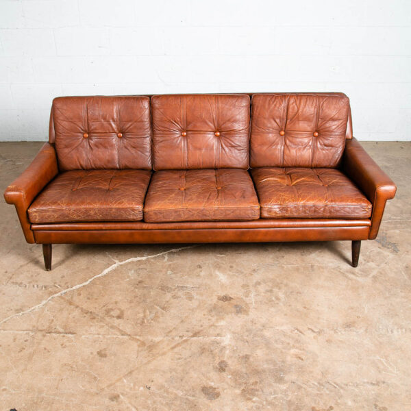 Mid Century Danish Modern Sofa Couch Svend Skipper Brown Tan Leather 3 Seat Mcm - Image 12
