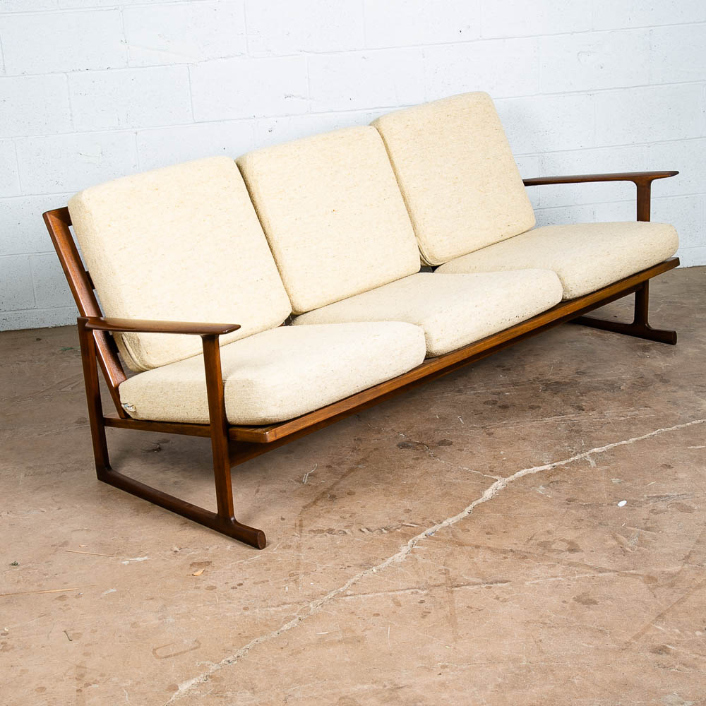 Mid Century Danish Modern Sofa Couch Ib Kofod Larsen White Arm Selig Sled 3 Seat - Image 6