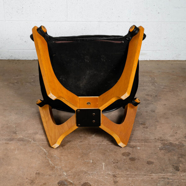 Mid Century Danish Modern Ottoman Stool Black Leather Luna Chair Odd Knutsen NM - Image 5