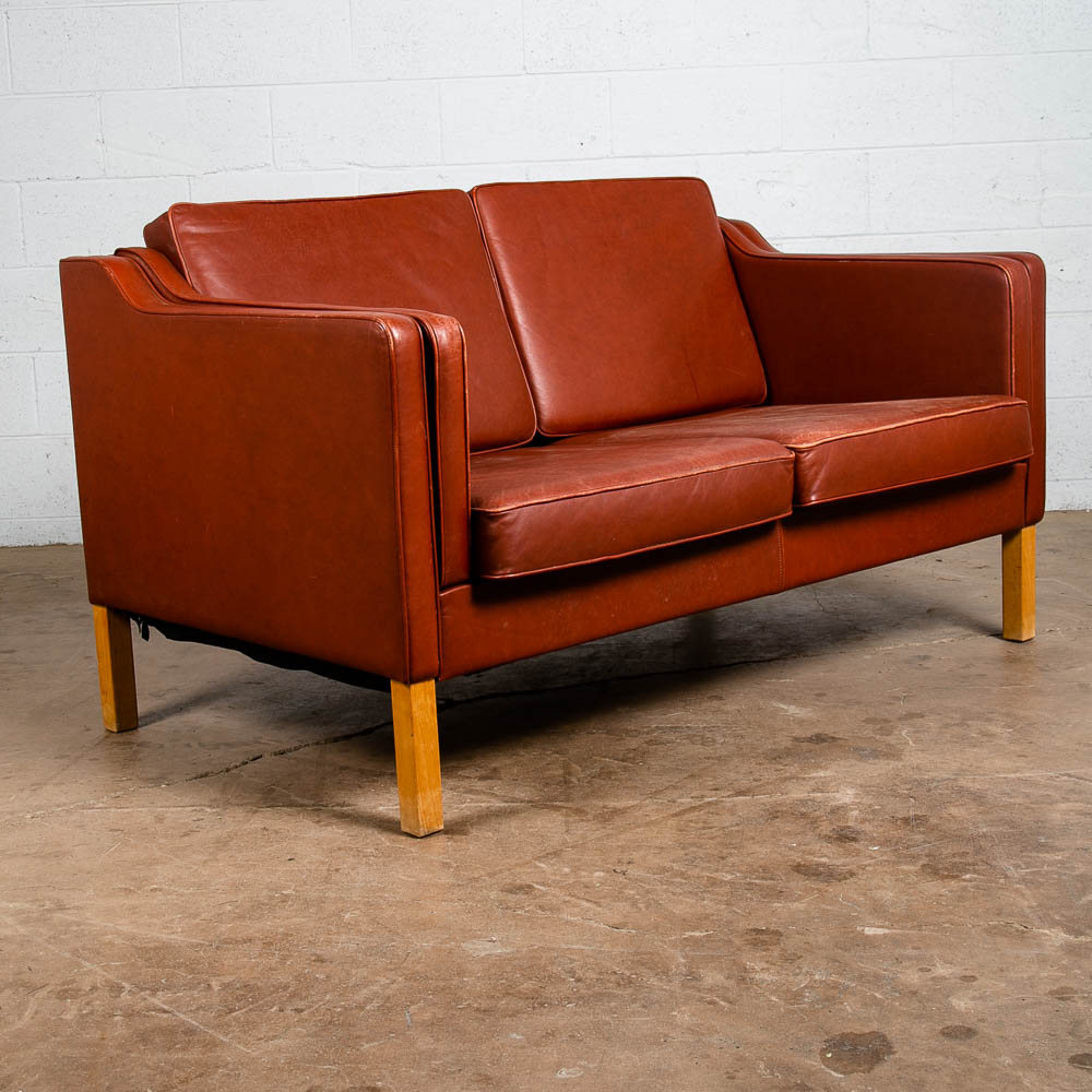 Mid Century Danish Modern Sofa Settee Ox Blood Red Leather 2 Seat Denmark Couch - Image 5