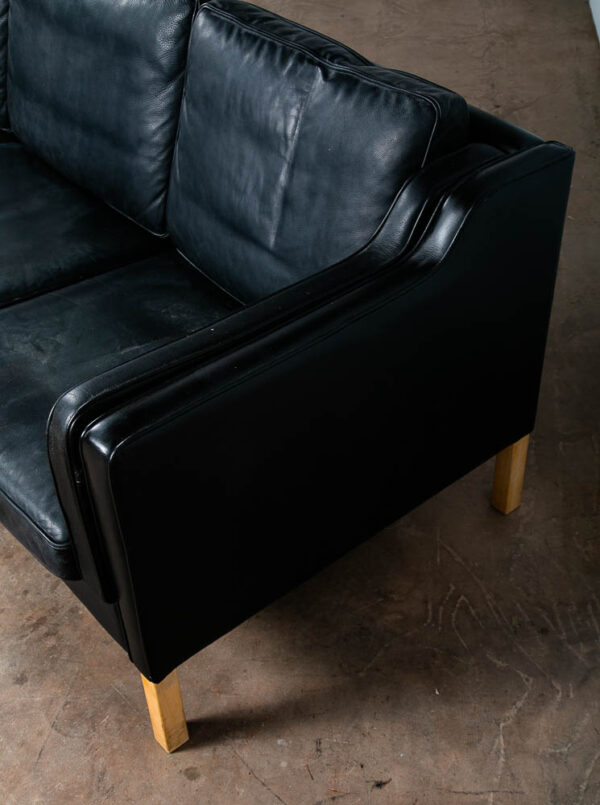 Mid Century Danish Modern Sofa Couch 3 Seater Stouby Worn Leather Black Stouby - Image 11