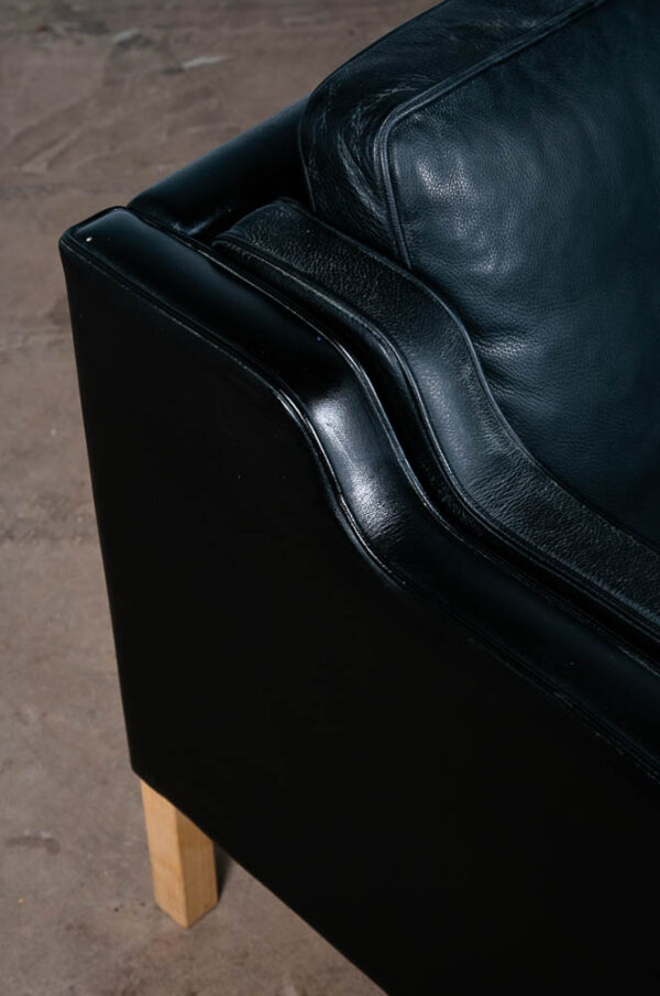 Mid Century Danish Modern Sofa Couch 3 Seater Stouby Worn Leather Black Stouby - Image 9