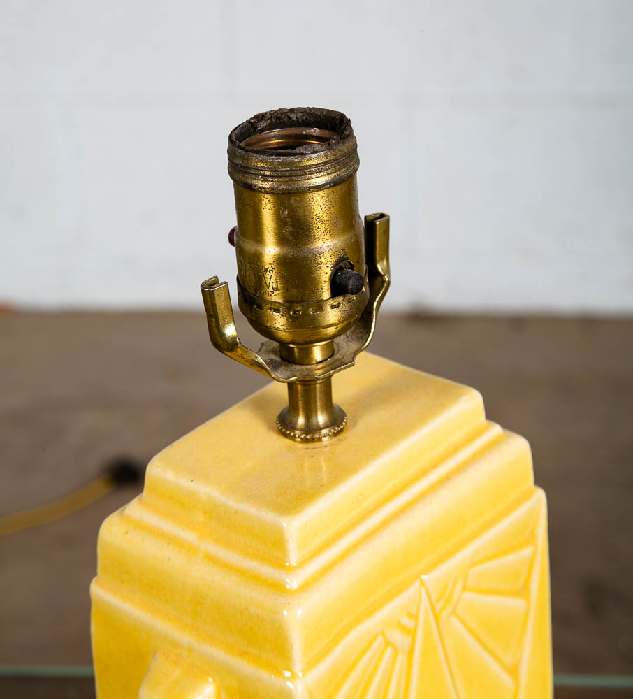 Mid Century Modern Table Lamp Yellow Antique Vintage Deco Ceramic Porcelain - Image 6