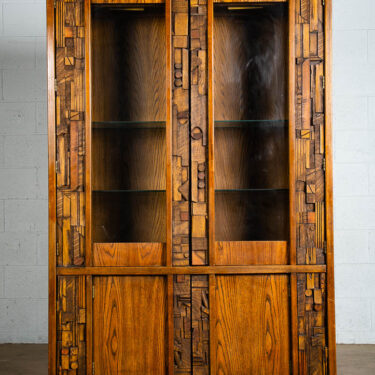 Mid Century Modern Hutch China Cabinet Lane Mosaic Pueblo Brutalist Glass Wood