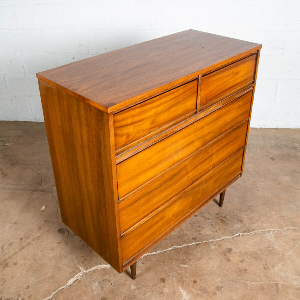 Mid Century Modern Dresser Highboy Walnut 5 Drawer Wood Brass Handle Dixie Mcm - Image 9