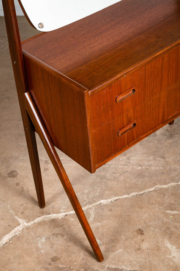 Mid Century Danish Modern Vanity Table Adjustable Mirror Teak 2 Drawers Mcm Wood - Image 9