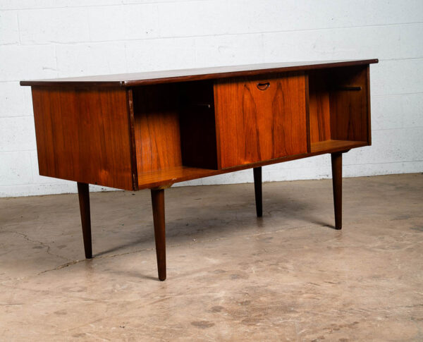 Mid Century Danish Modern Desk Executive Teak 6 Drawer Bookshelf Floating Shelf - Image 3