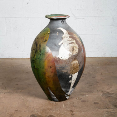 Mid Century Modern Art Pottery Vase Studio Ceramics Grey Green Tall Signed '05