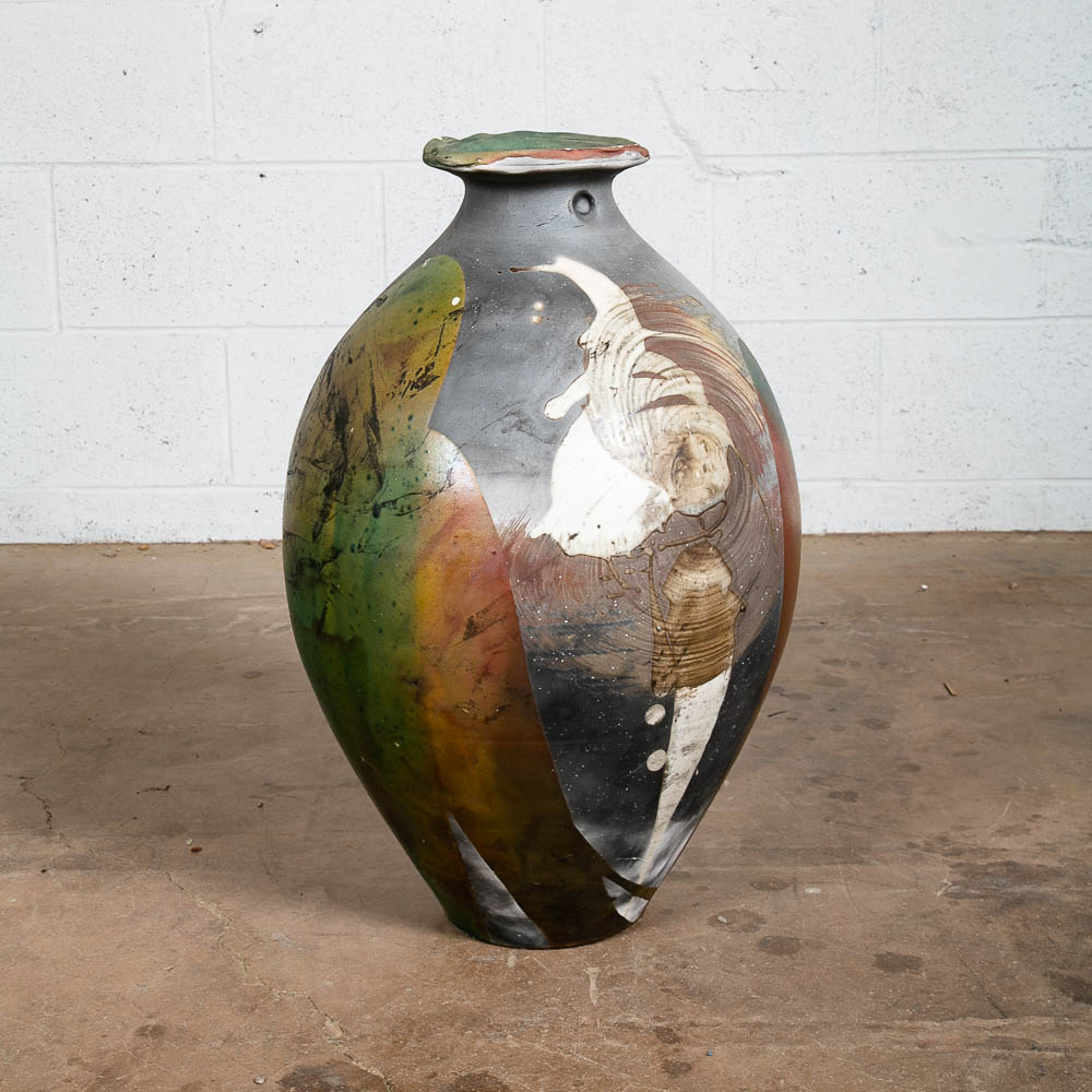 Mid Century Modern Art Pottery Vase Studio Ceramics Grey Green Tall Signed '05