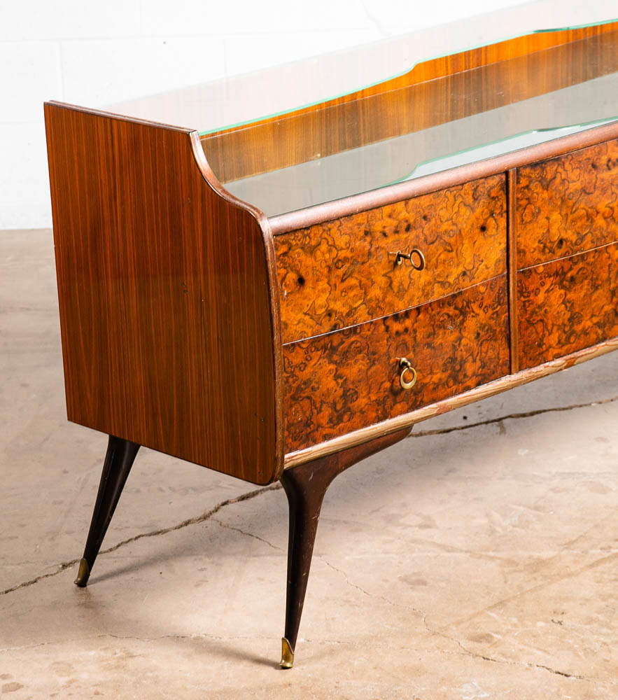 Mid Century Danish Modern Credenza Vanity Teak Italian 6 Drawers Mirror Glass - Image 12