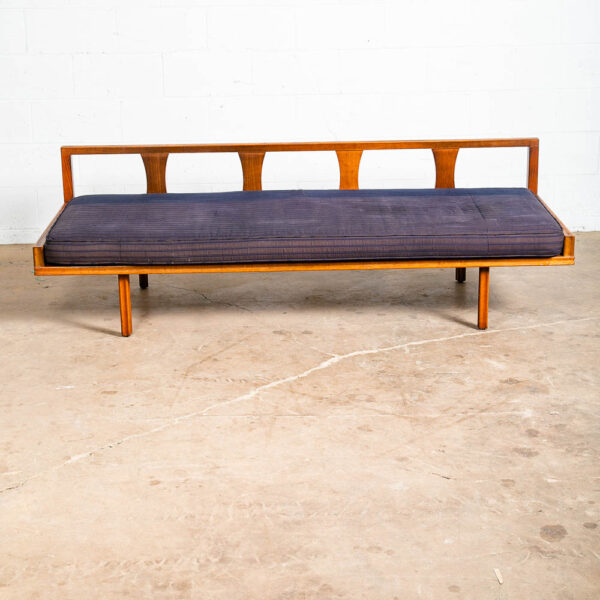 Mid Century Danish Modern Sofa Couch Bed Daybed Blue Oak Floating Vintage 1960s - Image 4