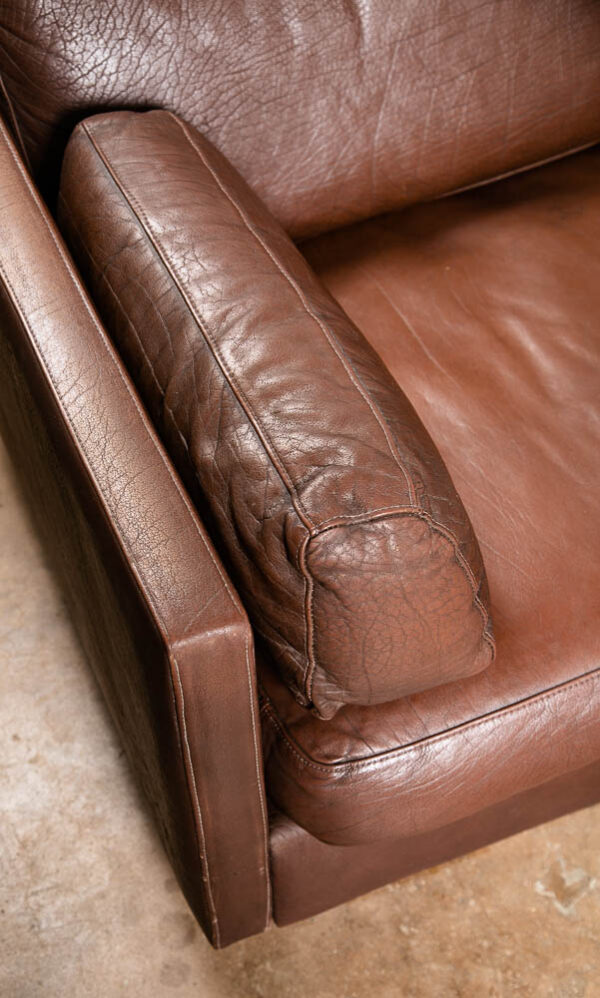 Mid Century Danish Modern Sofa Sectional Brown Leather Couch Thams Cubist Post - Image 10