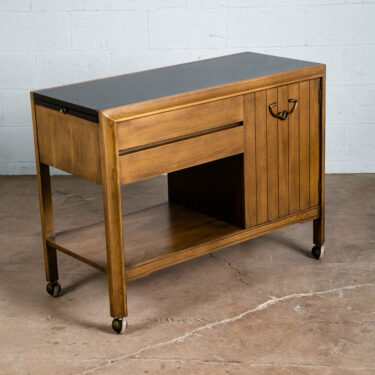 Mid Century Modern Serving Bar Cart Kroehler Black Cabinet Extension Leafs Wood