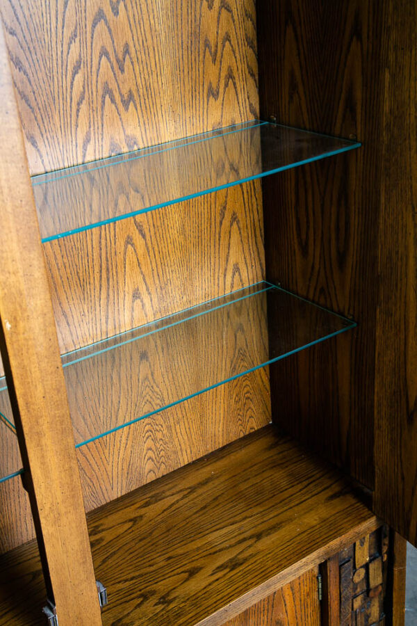 Mid Century Modern Hutch China Cabinet Lane Mosaic Pueblo Brutalist Glass Wood - Image 6
