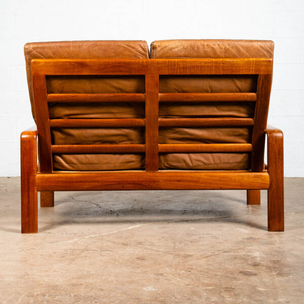 Mid Century Danish Modern Settee Sofa Komfort Tan Leather Denmark 2 Seat Teak VG - Image 5