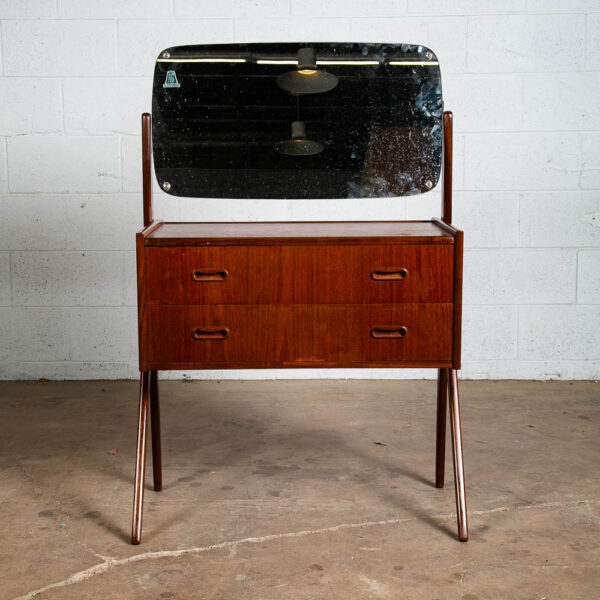 Mid Century Danish Modern Vanity Table Adjustable Mirror Teak 2 Drawers Mcm Wood - Image 2