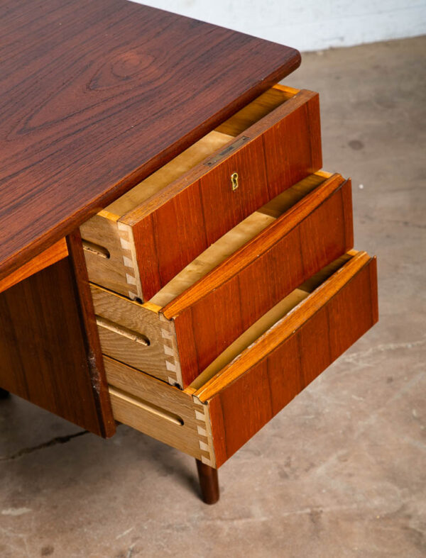 Mid Century Danish Modern Desk Executive Teak 6 Drawer Bookshelf Floating Shelf - Image 9