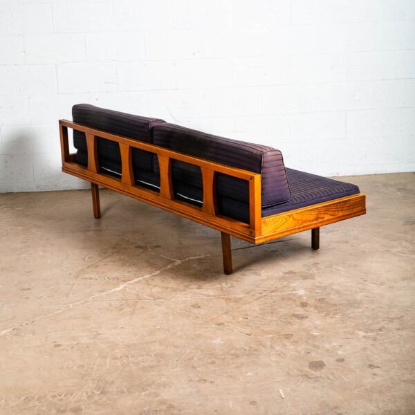Mid Century Danish Modern Sofa Couch Bed Daybed Blue Oak Floating Vintage 1960s - Image 5