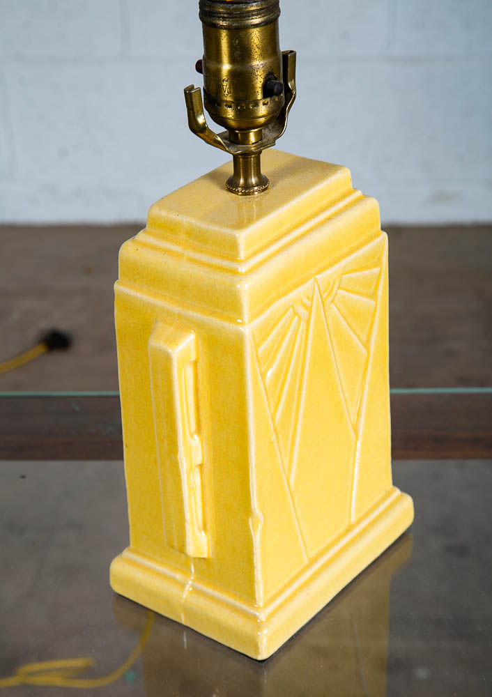 Mid Century Modern Table Lamp Yellow Antique Vintage Deco Ceramic Porcelain - Image 4