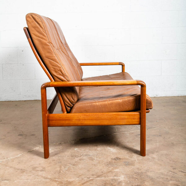 Mid Century Danish Modern Settee Sofa Komfort Tan Leather Denmark 2 Seat Teak VG - Image 3