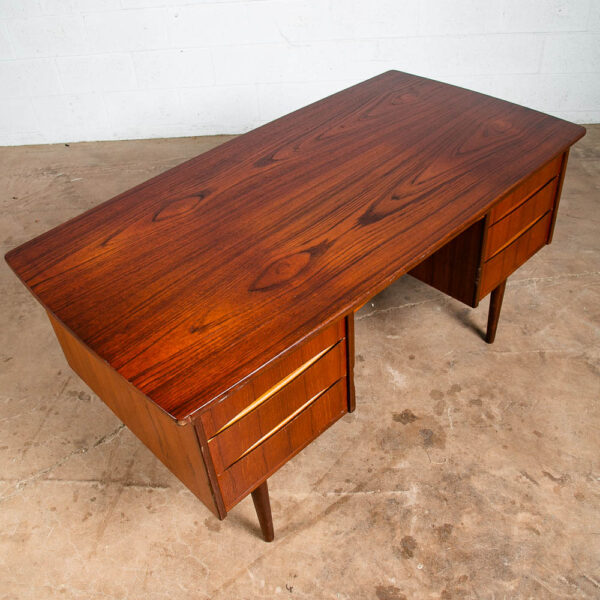 Mid Century Danish Modern Desk Executive Teak 6 Drawer Bookshelf Floating Shelf - Image 8