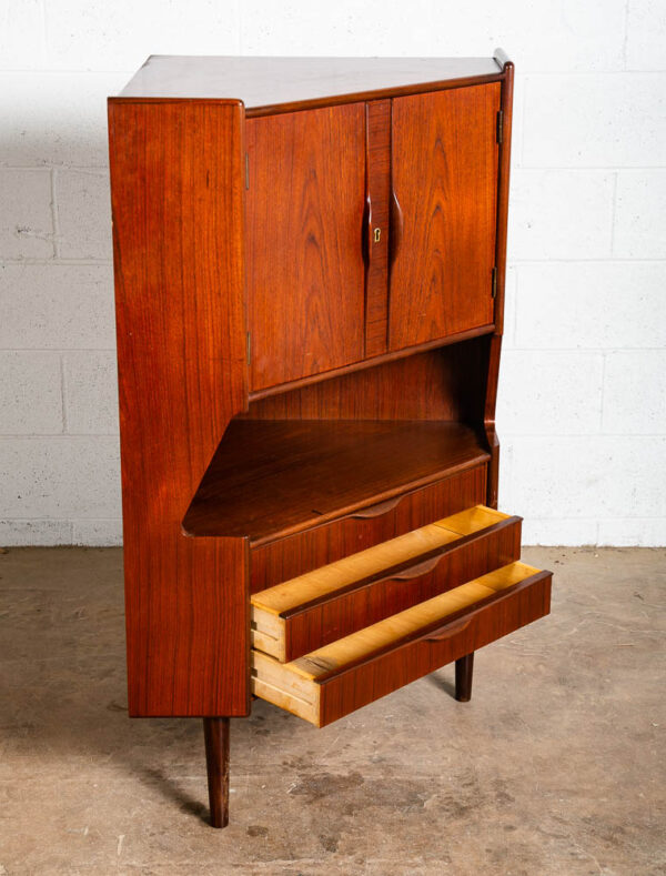 Mid Century Danish Modern Corner Cabinet Teak Bar Gunni Omann Jun Denmark Drawer - Image 4