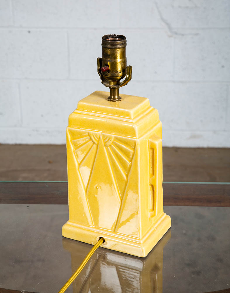 Mid Century Modern Table Lamp Yellow Antique Vintage Deco Ceramic Porcelain