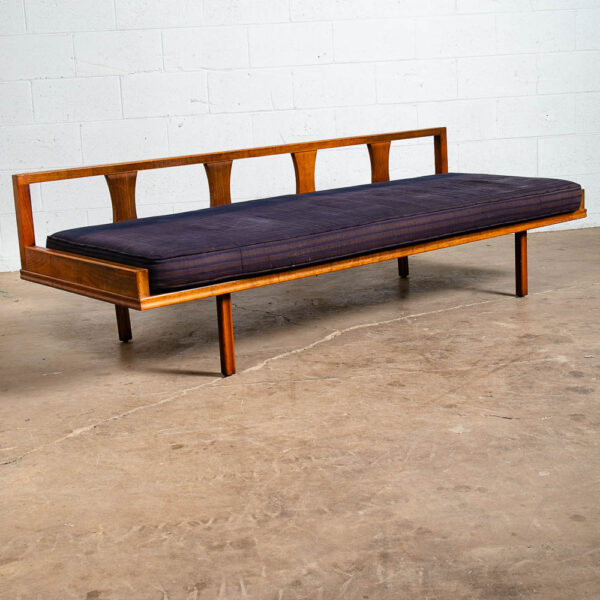 Mid Century Danish Modern Sofa Couch Bed Daybed Blue Oak Floating Vintage 1960s - Image 3