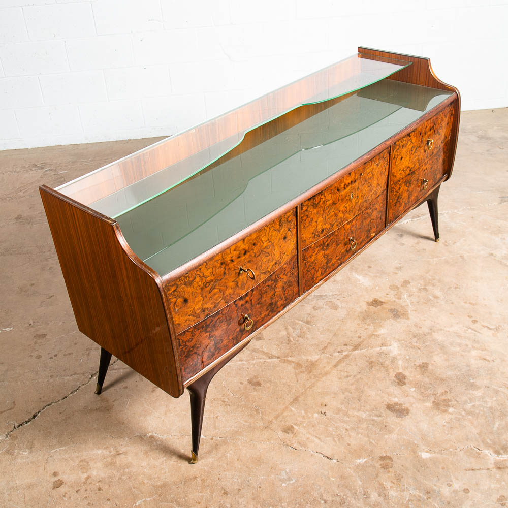 Mid Century Danish Modern Credenza Vanity Teak Italian 6 Drawers Mirror Glass - Image 7