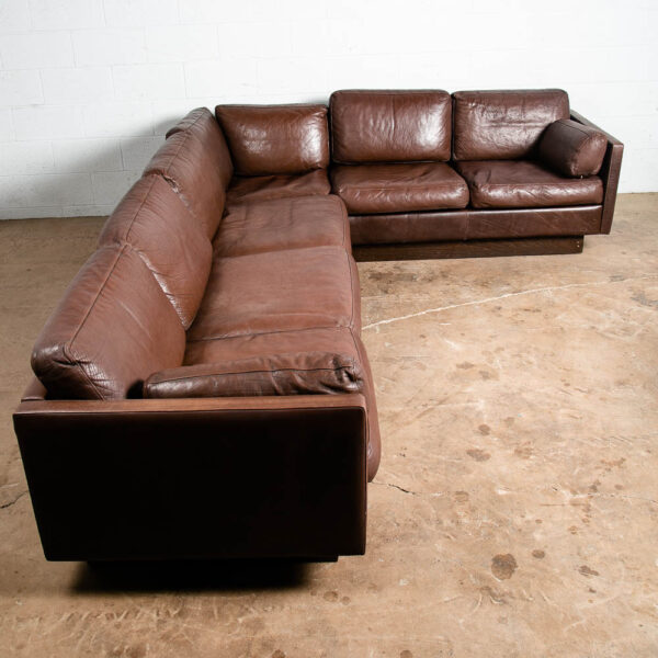Mid Century Danish Modern Sofa Sectional Brown Leather Couch Thams Cubist Post