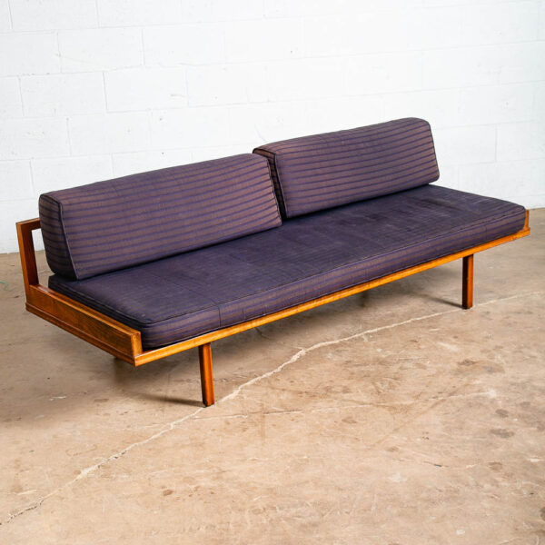 Mid Century Danish Modern Sofa Couch Bed Daybed Blue Oak Floating Vintage 1960s - Image 10
