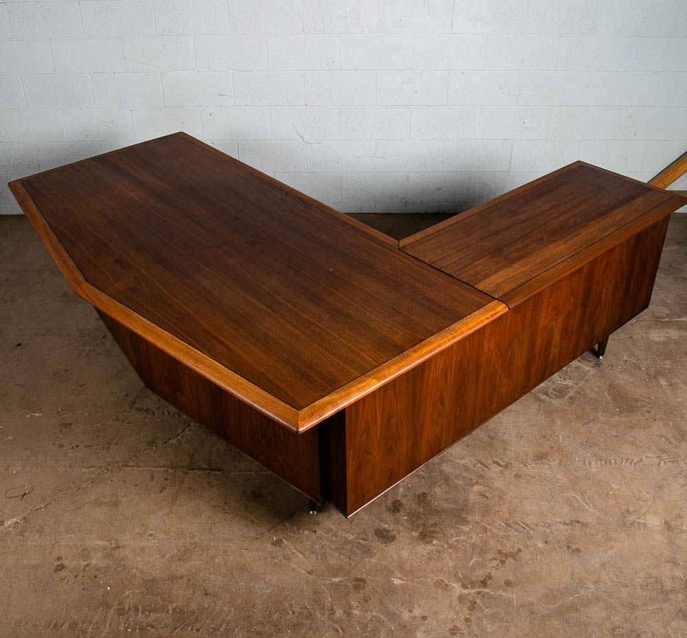 Mid Century Modern Desk Executive L shaped Solid Walnut Tambour Door Large File - Image 4