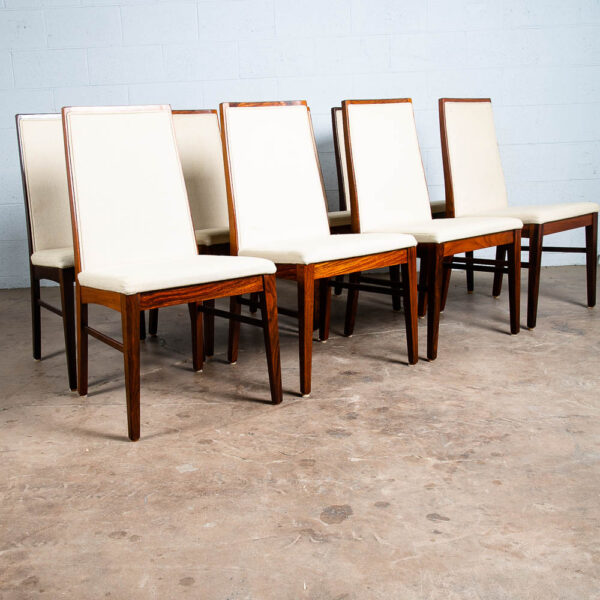 Mid Century Danish Modern Dining Chairs Set 8 White Highback Rosewood Mcm Tweed - Image 2