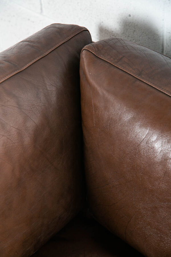 Mid Century Danish Modern Sofa Sectional Brown Leather Couch Thams Cubist Post - Image 9