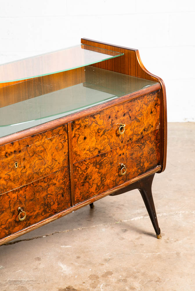 Mid Century Danish Modern Credenza Vanity Teak Italian 6 Drawers Mirror Glass - Image 8