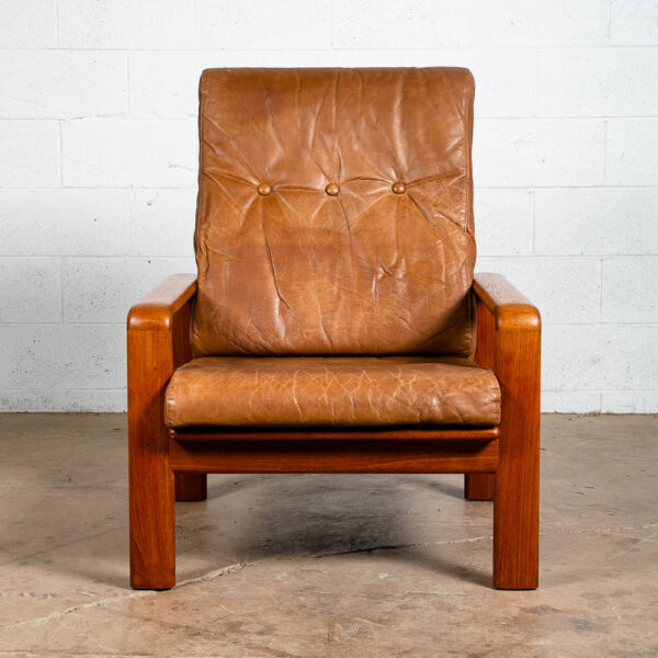 Mid Century Danish Modern Lounge Chair Komfort Tan Leather Denmark Solid Teak VG - Image 5