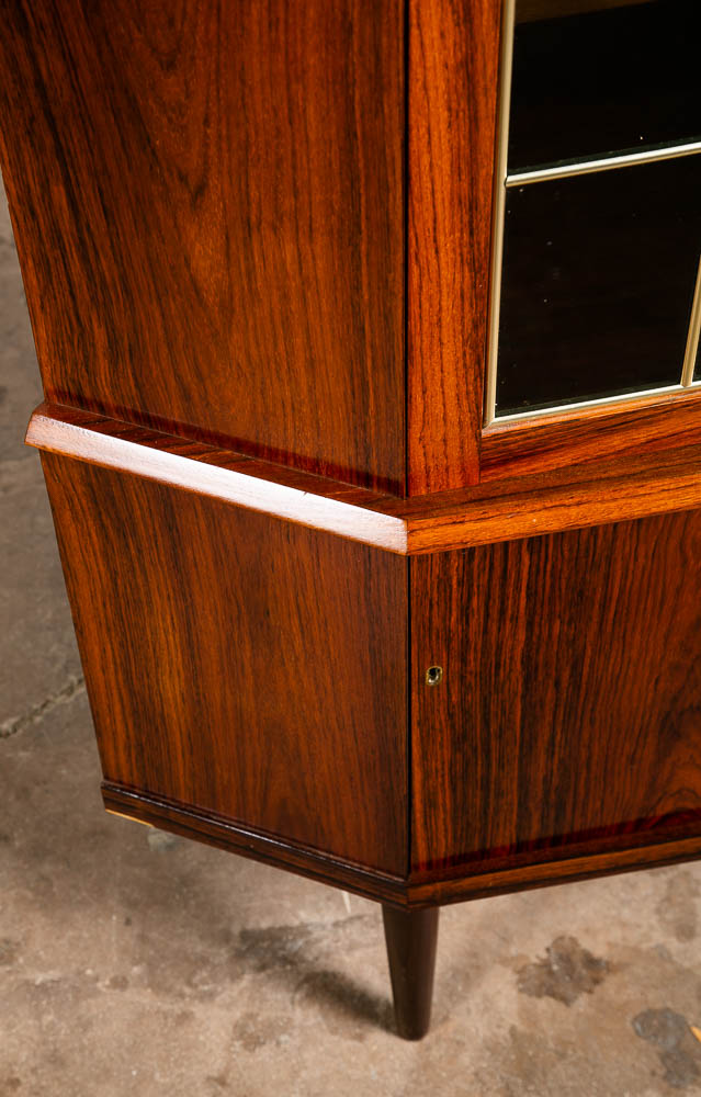 Mid Century Danish Modern Corner Cabinet Rosewood Wood Bar Denmark Locking Glass - Image 12