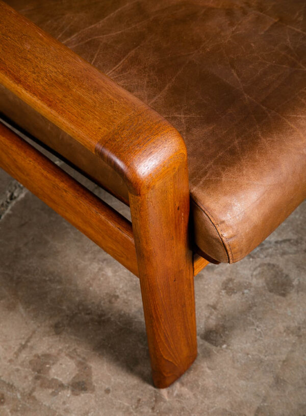 Mid Century Danish Modern Lounge Chair Komfort Tan Leather Denmark Solid Teak VG - Image 8