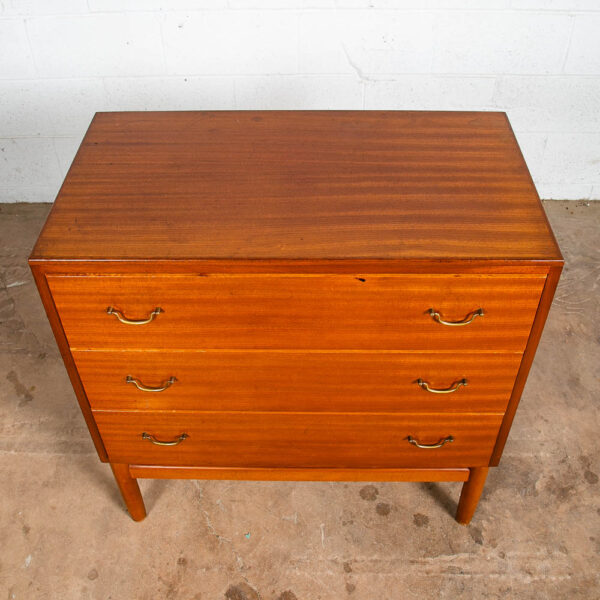 Mid Century Danish Modern Dresser Chest of Drawers 3 Brass Vintage Mahogany NM - Image 4