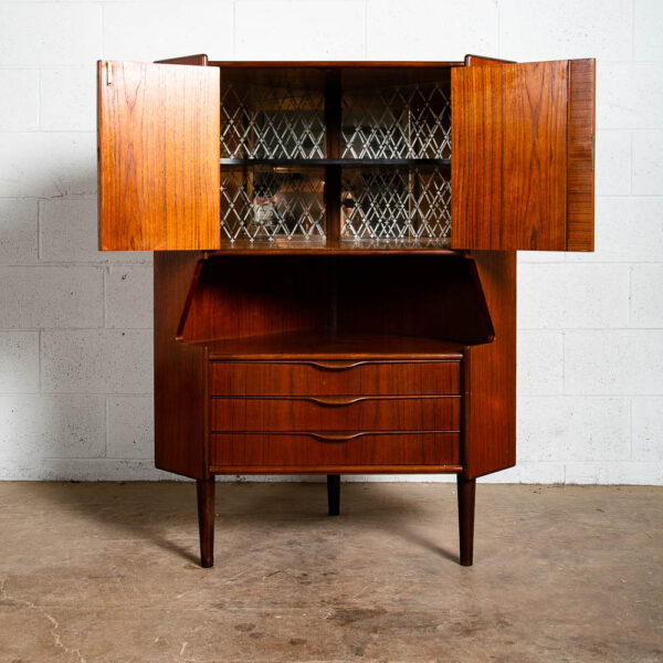 Mid Century Danish Modern Corner Cabinet Teak Bar Gunni Omann Jun Denmark Drawer - Image 2