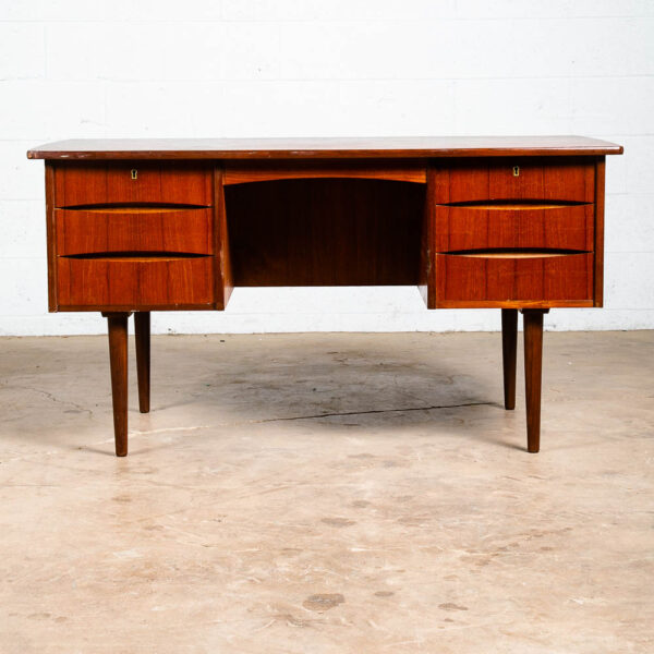 Mid Century Danish Modern Desk Executive Teak 6 Drawer Bookshelf Floating Shelf - Image 2