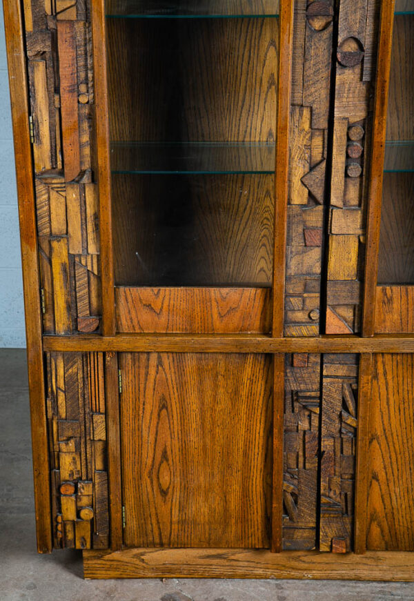 Mid Century Modern Hutch China Cabinet Lane Mosaic Pueblo Brutalist Glass Wood - Image 8