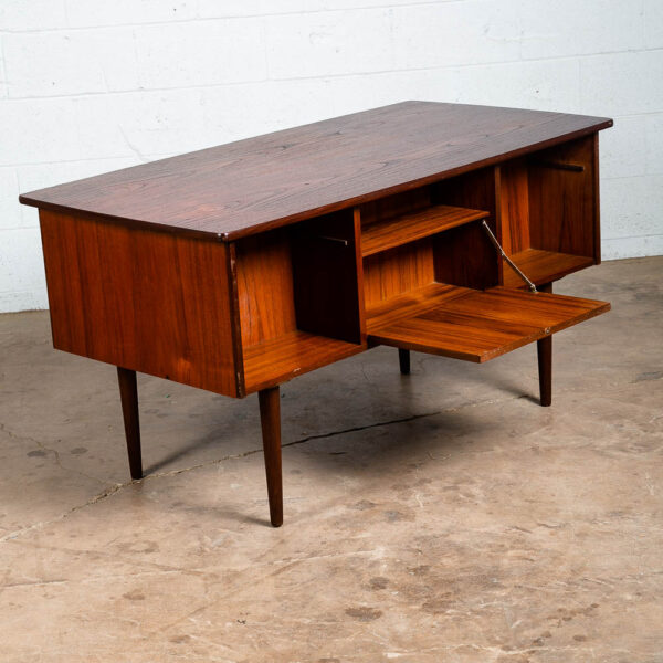 Mid Century Danish Modern Desk Executive Teak 6 Drawer Bookshelf Floating Shelf - Image 4