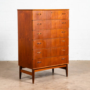 Mid Century Danish Modern Dresser Highboy 6 Drawer Teak Denmark Locking Vintage