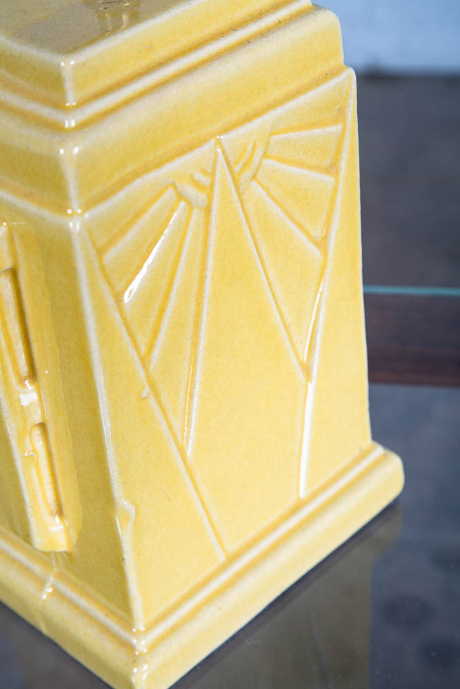 Mid Century Modern Table Lamp Yellow Antique Vintage Deco Ceramic Porcelain - Image 8