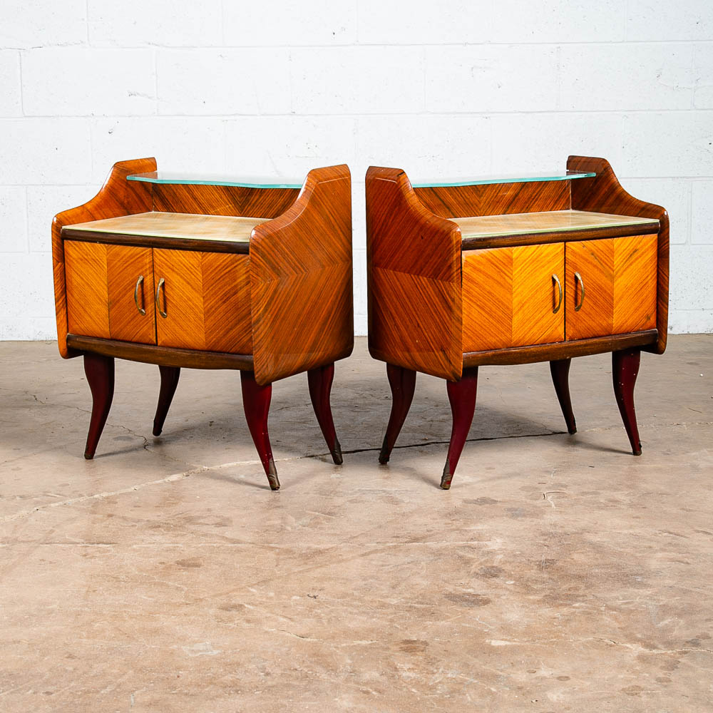 Mid Century Danish Modern Nightstands End Side Tables Shelf Glass Italian Mcm