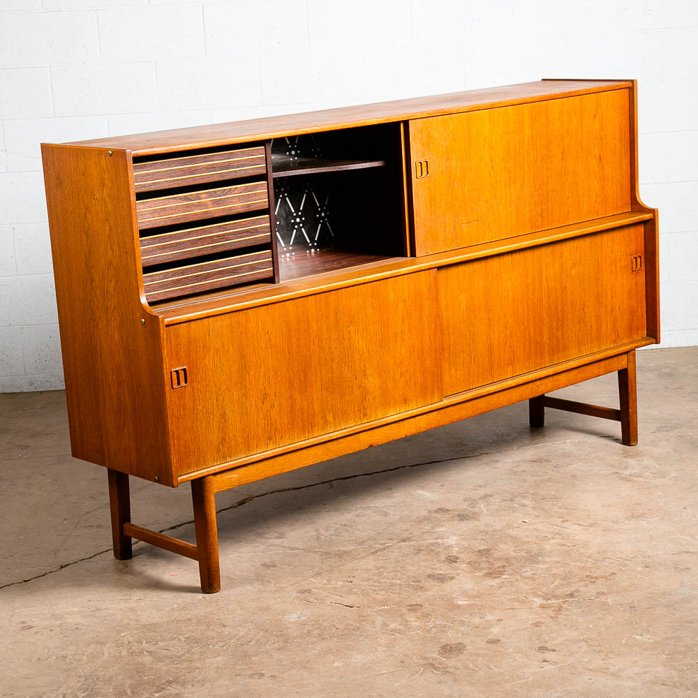 Mid Century Danish Modern Credenza Highboard Cabinet Drawers Modular Blonde Oak - Image 2