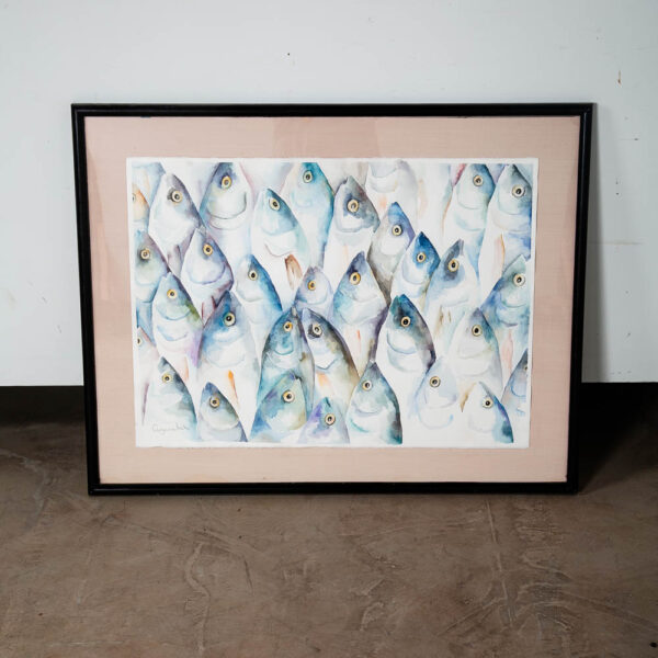 Mid Century Modern Painting Watercolor Original Art Fish Signed Telle Avzaradel